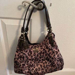 Coach 3 compartment Cheetah Print brown shoulder bag with purple interior